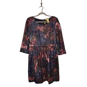 CATHERINE MALANDRINO NEW $138 Lace Floral Overlay Fit & Flare Dress Size 10